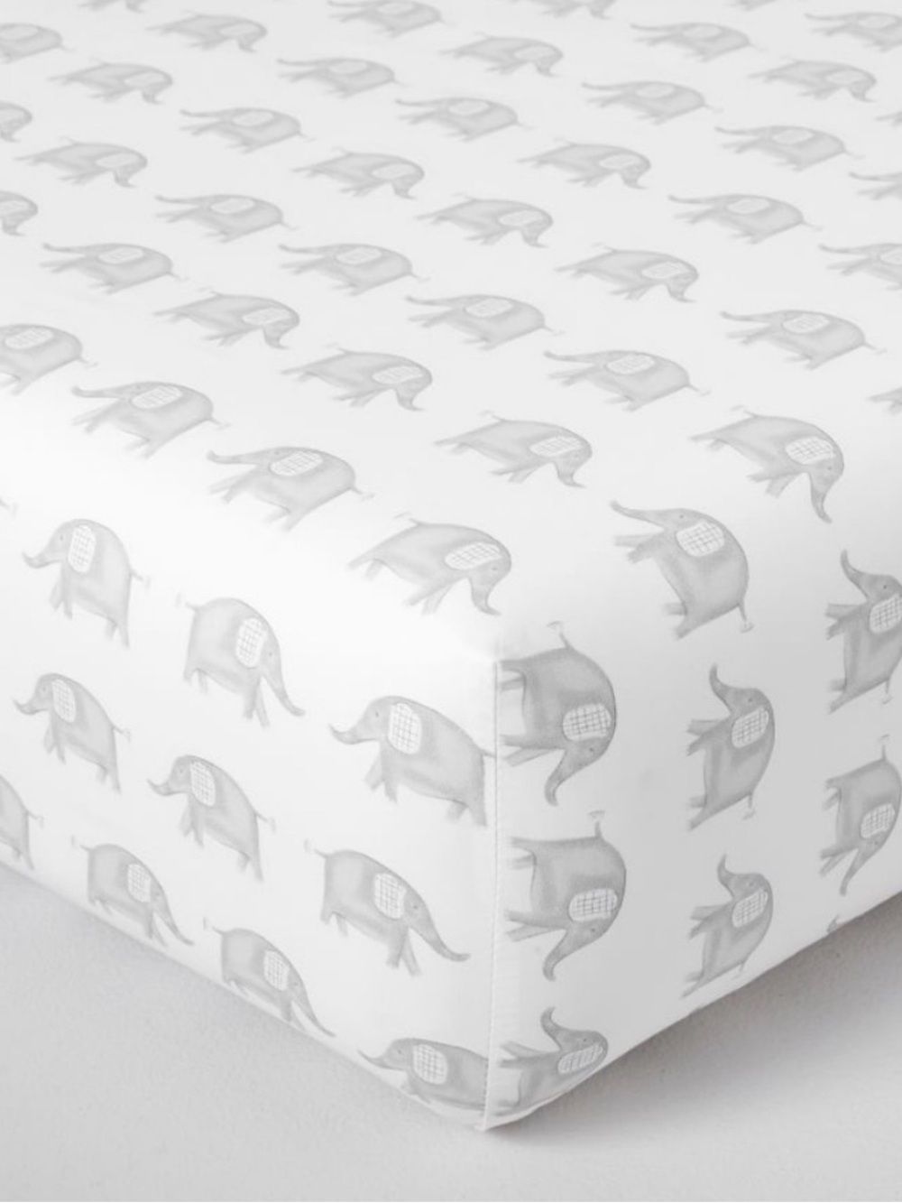 Pottery Barn Kids Gray Elephant Pattern Crib Fitted Sheet - White & Gray